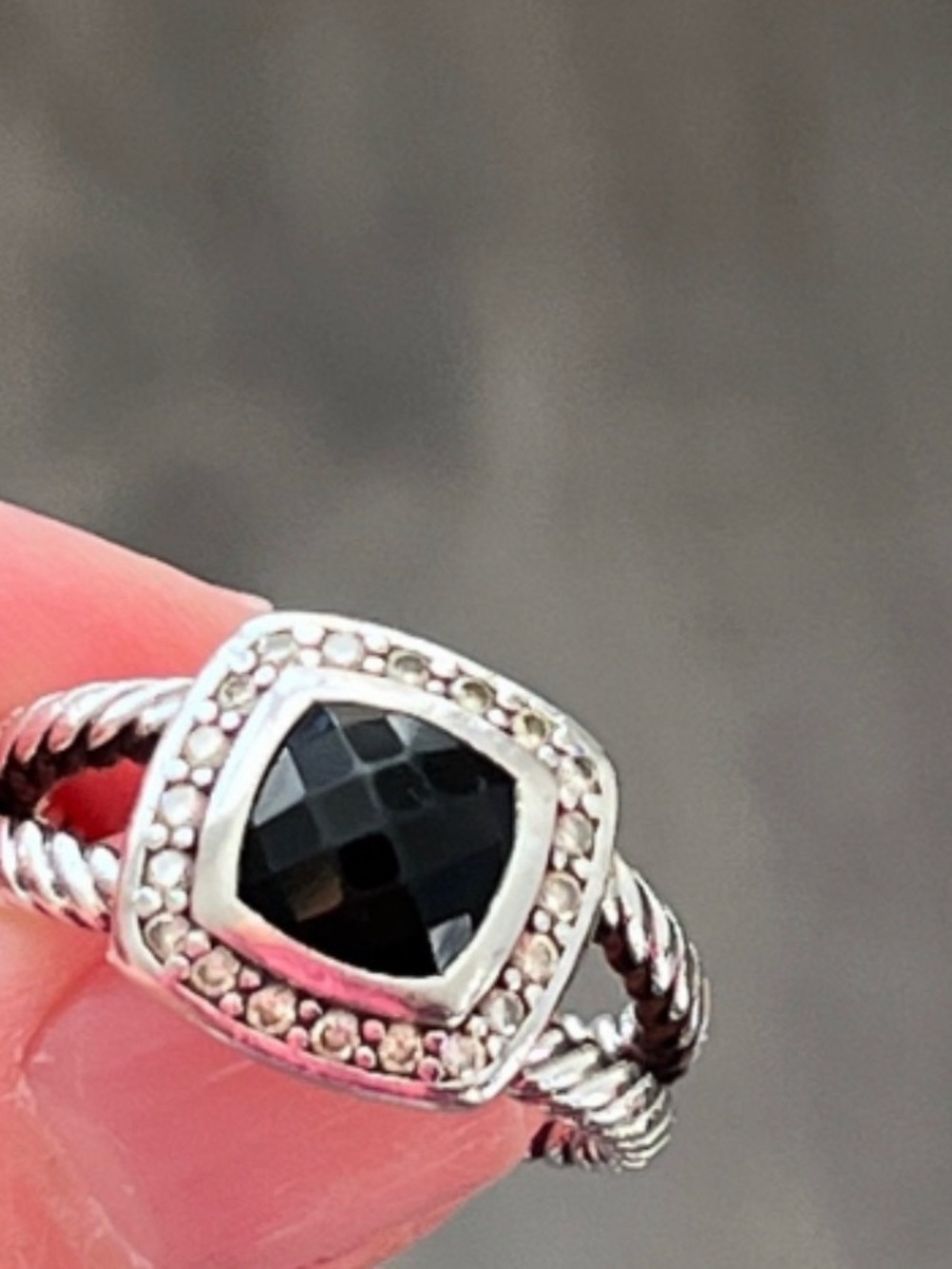 David Yurman Sterling Rope Band Ring with Black Onyx Cushion 5.5 size